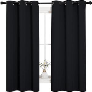 NICETOWN Pitch Black Solid Thermal Insulated Grommet Blackout Curtains/Drapes for Bedroom Window (2 Panels, 42 inches Wide by 63 inches Long, Black)