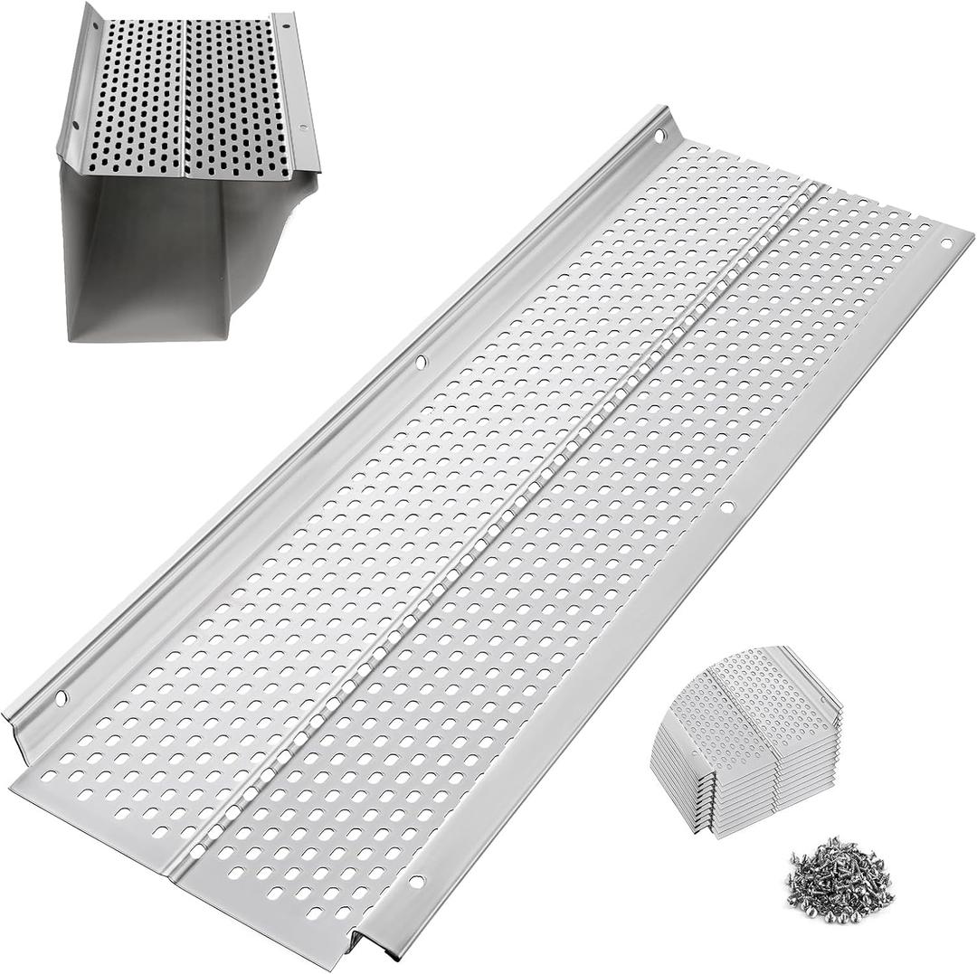 Gutter Guard, 5 inch Aluminum Gutter Guards, 10Pack-40ft, DIY Leaf Guards Protection for Gutters, 5" Rain Gutter Screen for Downspouts & Roof, Prevents Clogs & Debris, with Screws