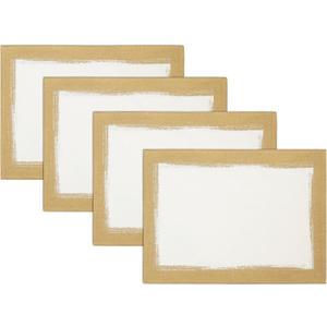 Villeroy & Boch Metallic Brushstroke Modern Linen Blend Placemat Set, 14 Inches x 20 Inches, Set of 4, Ivory and Gold
