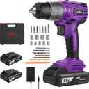 Purple Brushless Cordless Drill Set, 20V Compact Power Driver Kit with Electric Motor, 20+3 Torque Setting, 48 N.m, 2 Variable Speed, 23pcs Driver Bits, and Tool Box for Women Men Home DIY