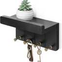Rebee Vision Small Key Holder Wall Mount - Decorative 8 inch Key and Mail Holder for Wall with Shelf and 4 Sturdy Hooks for Aesthetic Room Decor - Perfect Aesthetic Stuff in House Decor (Modern Black)