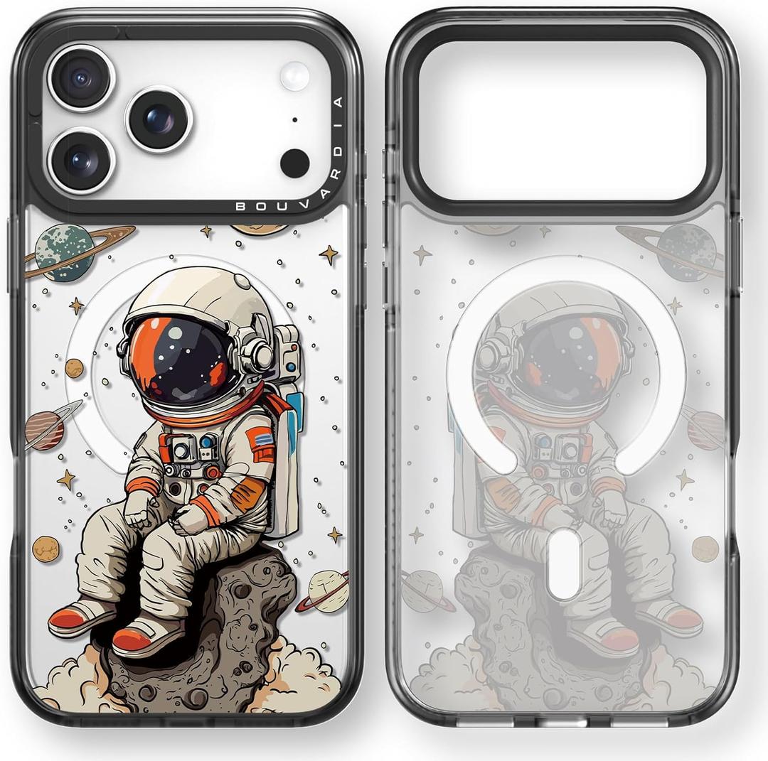 Bouvardia for iPhone 17 Pro Max Case, Cute Design for Women & Girls, Protective & Aesthetic, Gray Bumper  Astronaut
