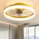 PUSU 15.8" Low Profile LED Ceiling Fans with Light, Reversible Flush Mount with Remote and 6 Winds Speeds Fan Lighting, 3 Colors Dimmable for Bedroom, Garage, Kids, Dinning Room, Kitchen (Gold)