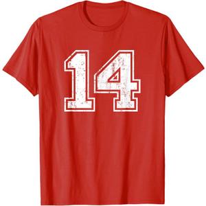Number 14 Fourteen Distressed Vintage Sports Team Training T-Shirt XL