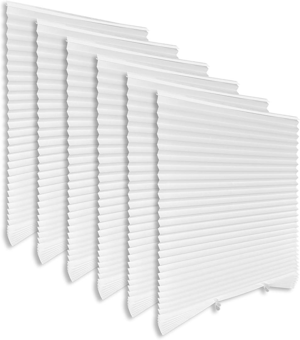 White Paper Blinds for Windows 36" x 72" - 6 Pack Temporary No Drill Stick On Self-Adhesive Shades, Light Filtering Pleated Cover for Bedroom, Office, Patio Door (100% Paper Material, White)