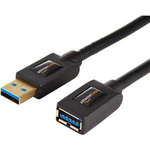 Amazon Basics 2-Pack USB 3.0 Extension Cable, A-Male to A-Female, 4.8Gbps High-Speed, Gold-Plated Connectors, 6 Foot, Black
