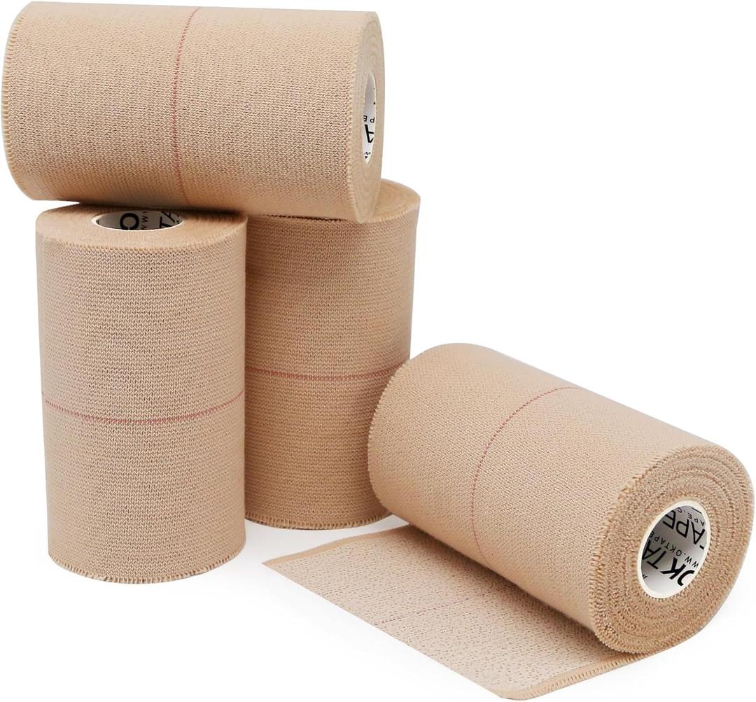 OK TAPE Elastic Adhesive Tape Bandage Tape Wrap - 4 Rolls, Flexible Stretch Bandages for Sports Ankle, Knee and Wrist Sprains (Beige,4 Inch Wide)