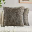 FUTEI Pack of 2 Faux Raccoon Fur Plush Throw Pillow Covers 18x18 Inch Soft Fluffy Farmhouse Decorative Cushion Case Modern Luxury Accent for Couch Bed Living Room, Gray Green