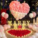 6132pcs Marry Me Marquee Light Up Letters- LED Letter Number Light Sign with Round Light Rose Petal Balloons Decoration for Proposal Engagement Wedding Home Table Decor White