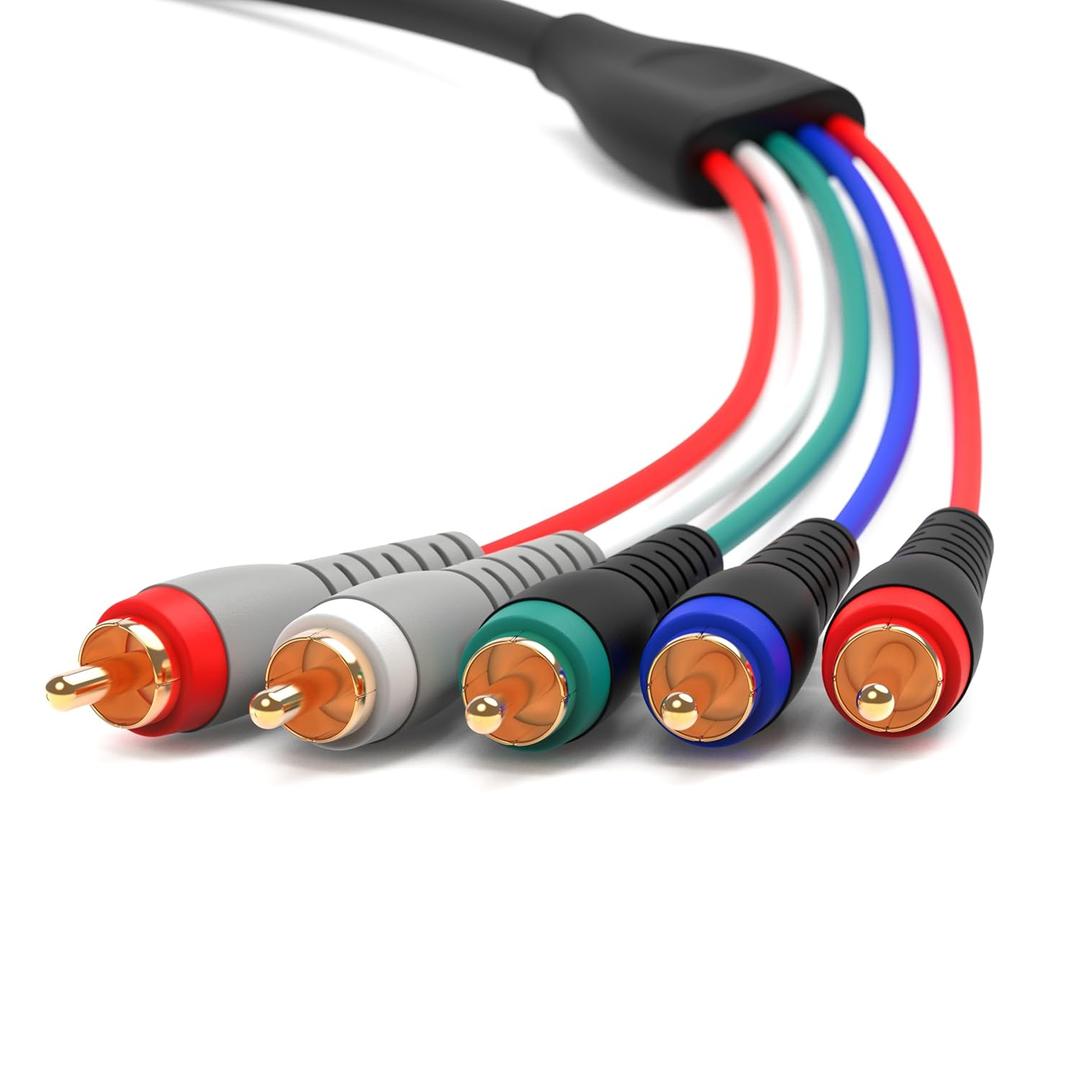 BlueRigger Component Video Cable with Audio (6FT, RCA- 5 Cable, Supports 1080i) - Compatible with DVD Players, VCR, Camcorder, Projector