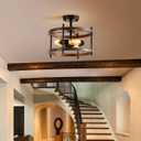 AGV LIGHTING Semi Flush Mount Ceiling Light Fixture, 3-Light Farmhouse Light Fixture Ceiling Mount Wooden Textures with Black