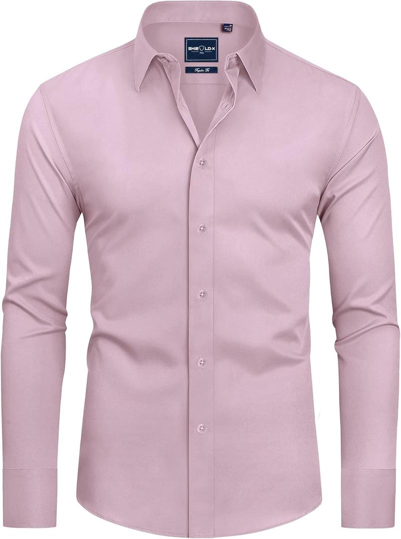 Alimens & Gentle Slim Fit Dress Shirts for Men Long Sleeve Stretch Stain Proof Wrinkle Free Button Down Shirts Formal Shirts (Medium, Light Pink)