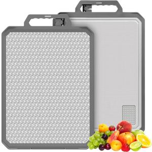Titanium Cutting Board, Double Sided 17.212 Non Toxic Chopping Board for Kitchen, Titanium and Wheat Straw PP, Food Grade, Non-Slip Silicone Edge, Scratch Resistant Mesh Design, Large Size