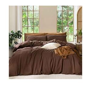 MooMee Bedding Duvet Cover Set 100% Washed Cotton Linen Like Textured Breathable Durable Soft Comfy (Solid Cocoa Brown, Queen 90"x90")