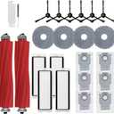24Pcs Q Revo Accessories Kit Replacement Compatible with Roborock Q Revo Robot Vacuum, 2 Main Brush, 4 Mop Cloth Pads, 6 Side Brushes, 4 HEPA Filters,6 Dust Bag, 1 Cleaning Tool