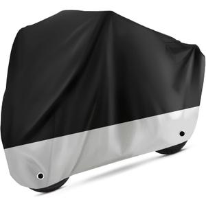Motorcycle Cover Waterproof Outdoor Protection with Lock-Holes & Storage Bag Fits up to 96" Motorcycles Vehicle Cover for Harley Davidson Honda Suzuki Kawasaki Yamaha (XL Black&Silvery)