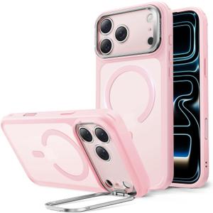 ESR for iPhone 17 Pro Max Case with Stash Stand, Compatible with MagSafe, Military-Grade Drop Protection Magnetic Phone Case, Scratch-Resistant Back Cover,Frosted Bubblegum Pink