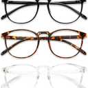Przene 3 Pack Blue Light Blocking Glasses Women/Men,Retro Round Computer Glasses Anti Eye Strain/UV/Glare, Gaming Glasses,  Black/Crystal/Amber 