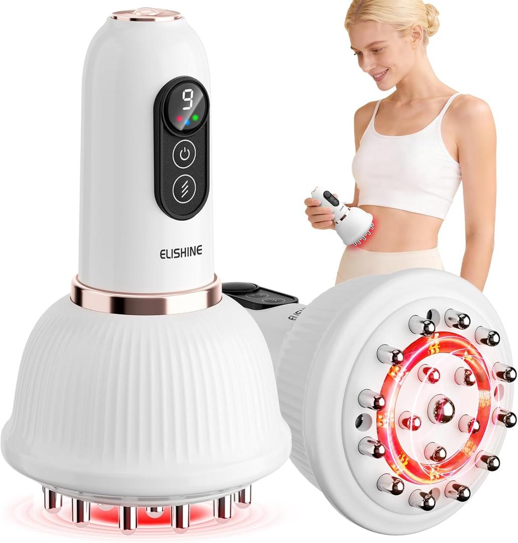 ELISHINE Lymphatic Drainage Massager, Anti Cellulite Massage Tool, Body Sculpting Machine with Red Light Therapy, Heating, Vibration for Stretch Marks & Cellulite, Gift for Women & Men, White