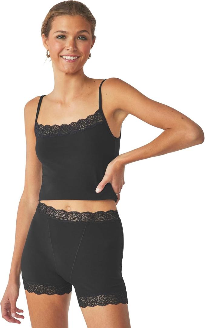 Florence by mills Women's Lacy Cotton Camisole (Black) Size Small