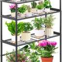 Metal Plant Stand Indoor Outdoor, 3 Tier Potted Multiple Flower Pot Holder Rack Plant Shelf, Heavy Duty Planter Display Shelving for Patio Balcony Garden Living Room Decorative (Black-3 Tier)