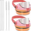 Replacement Lid Compatible with Owala FreeSip Sway 30oz Water Bottles, 2 Pack Caps with Carry Handle, with Straws & Cleaning Brushes, Easy-Open Button, Lid Accessory for FreeSip Sway Bottles (Pink)