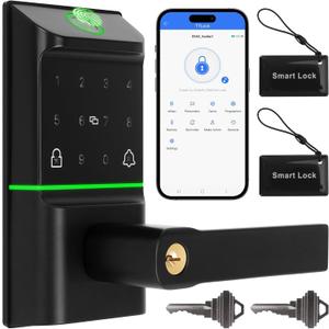 Bamberg Keypad Smart Door Lock with Handle: Keyless Entry Deadbolt - Fingerprint & Keypad Door Lock for Front Door - Key & IC Card Access - Remote Control via APP - Secure Smart Lock
