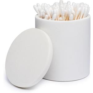 Cotton Swab Holder Bathroom Organizer  Bathroom Canisters with Lids Cotton Pad Holder for Countertop, Vanity  Luxury Apothecary Jars with Lids Hold Swabs, Makeup Pads (White)