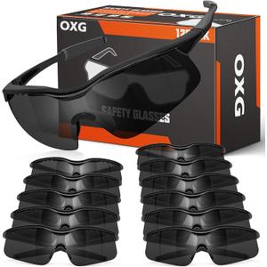 OXG 12 Pack Safety Glasses, ANSI Z87.1 Impact Resistant Anti-Scratch Safety Goggles for Men Women Youth (Grey)