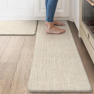 Collive Anti Fatigue Cushioned Kitchen Mat Set 2 Piece Non Skid Waterproof Kitchens Sink Rug Standing Floor Carpets for Office, Sink,17"29"+17"47",Beige, 17"x47"+17"x29.5"-0.47inch