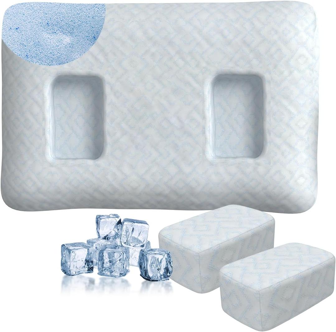 Piercing Pillow with Ear Holes for Side Sleepers,Ear Pillow Memory Foam Relief Ear Pain with Ultra Soft and Cool Cover,Ear Piercing Protection for Ear Pierced and Comes with Matching Plugs for Holes