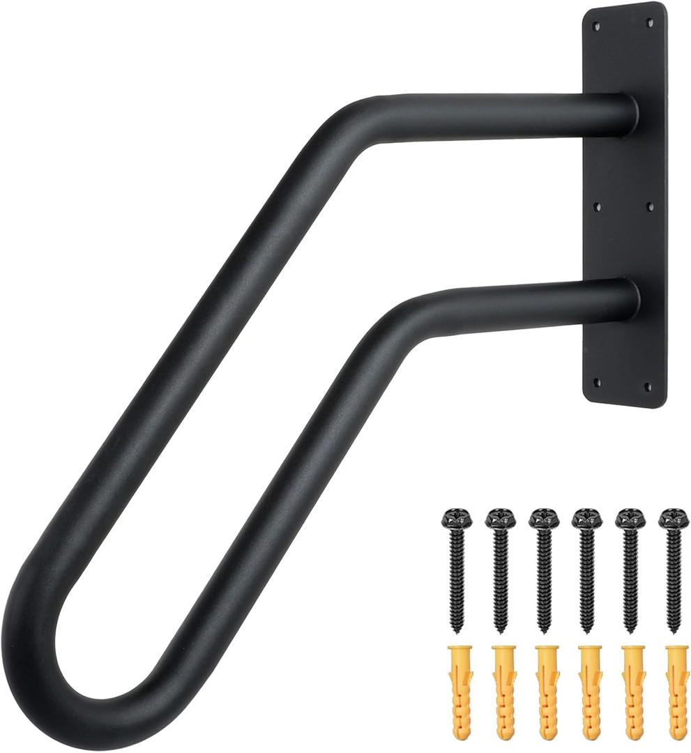 Heavy Duty Black Hand Railings for Stairs Outdoor (1-3 Steps) - U Shaped Matte Safety Grab Bars for Elderly, Wall Mounted Handrails for Indoor Concrete Steps for Garage, Porch, Basement