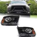 Duolctarms Factory Style 9PINS W/Halogen DRL Black Housing Amber Reflector Headlight Headlamp Assembly Compatible for 2013-2018 Dodge Ram 1500 2500 3500 Left & Right