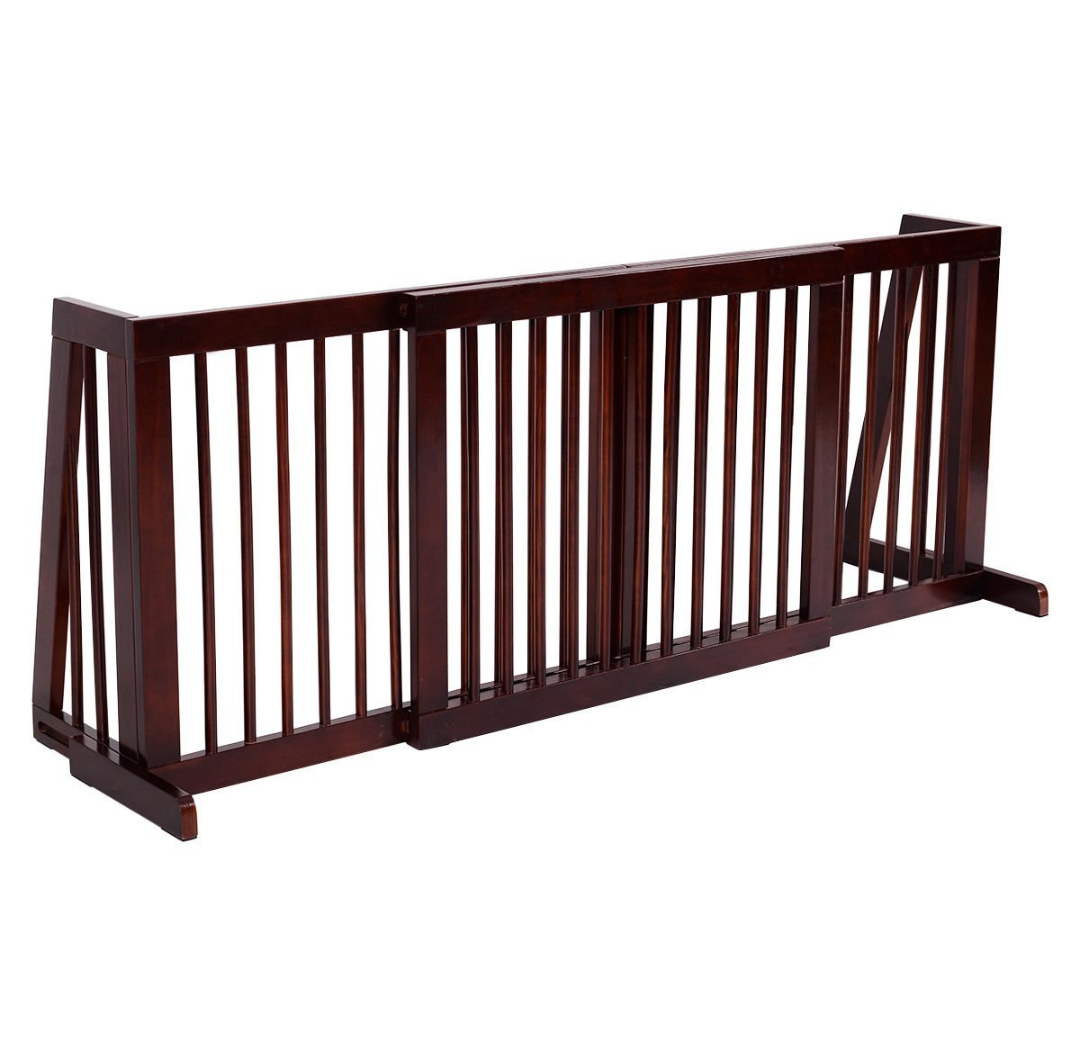 Expandable Wood Dog Gate, Adjustable Freestanding Pet Gate Step Over Fence