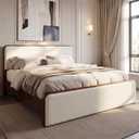Merax King Size Bed Frame with Upholstered Headboard & Footboard, Mid-Century Modern Wood Platform Bed for Bedroom, No Box Spring Needed, Easy Assembly, Bear 600lbs, Walnut + White