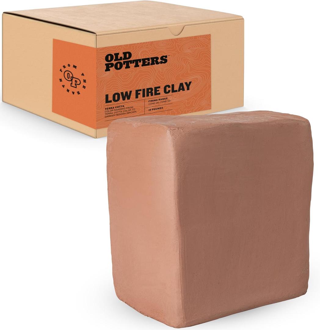 Old Potters Low Fire Pottery Clay (Cones 06-2) Art Modeling Clay, Ideal for Wheel Throwing and Hand Building, Pottery Clay for Sculpting, Beginners, and Advanced, 10 lbs Terra Cotta