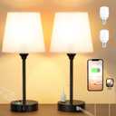Mini Bedside Lamps for Bedrooms Set of 2 - Nightstand Bedroom Lamps with USB C Port and AC Outlet Charging, Dimmable Touch Small Bed Side Table Lamp, Black Night Stand Light for Kids/Guest Room (Beige)