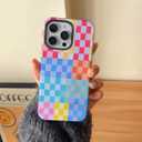 Compatible with iPhone 14 Plus Case, Cute Fashion Aesthetic Colorful Checkered Pattern Cover for Women, Shockproof Soft TPU and Hard PC Protective Phone Case for iPhone 14 Plus 6.7"