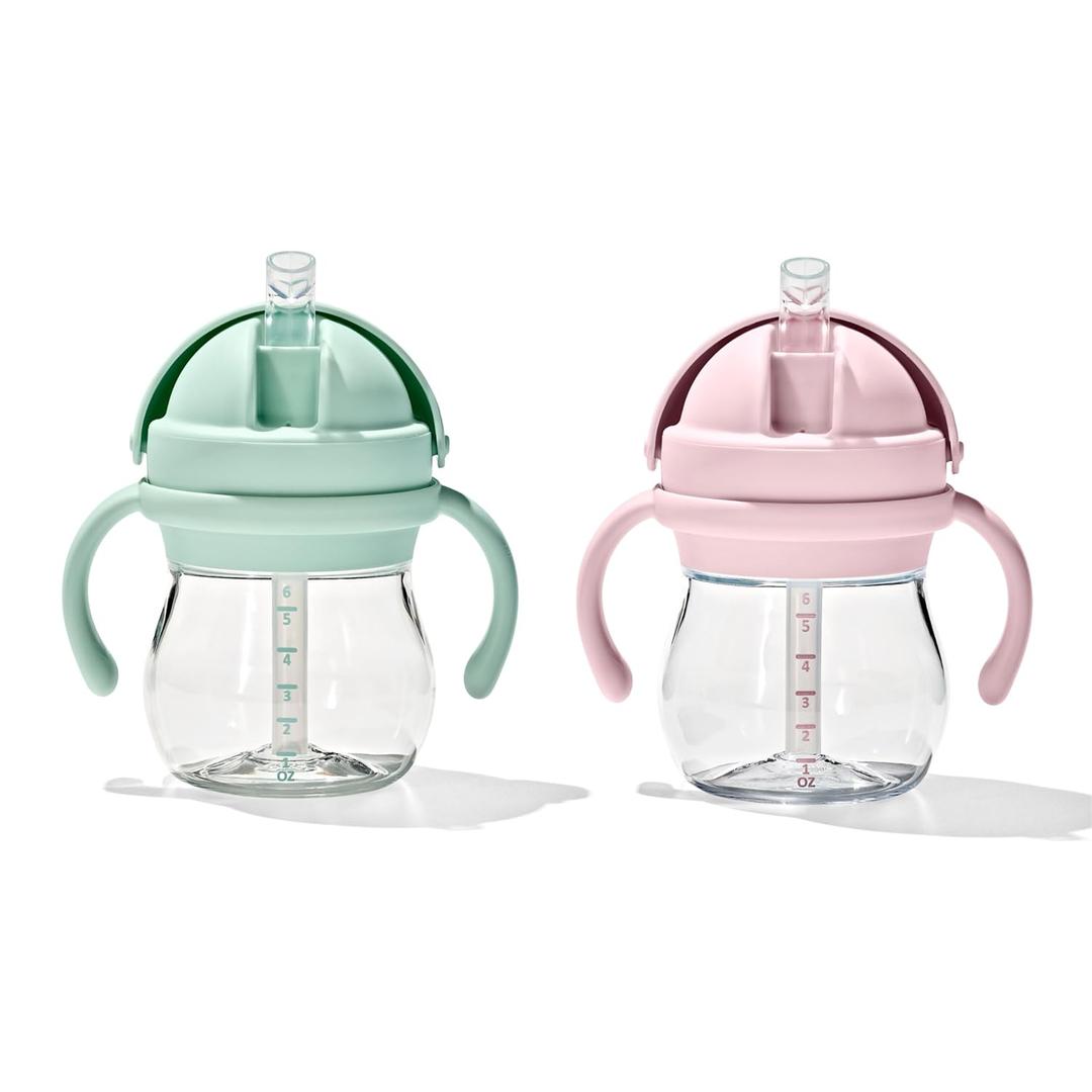 OXO Tot Transitions Straw Cup with Handles 6 oz.  Opal and Blossom  2 Pack