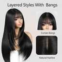 Black Wig with Bangs Long Black Wig for Women Synthetic Heat-Resistant Hair Layered Style Hair for Daily and Party Use
