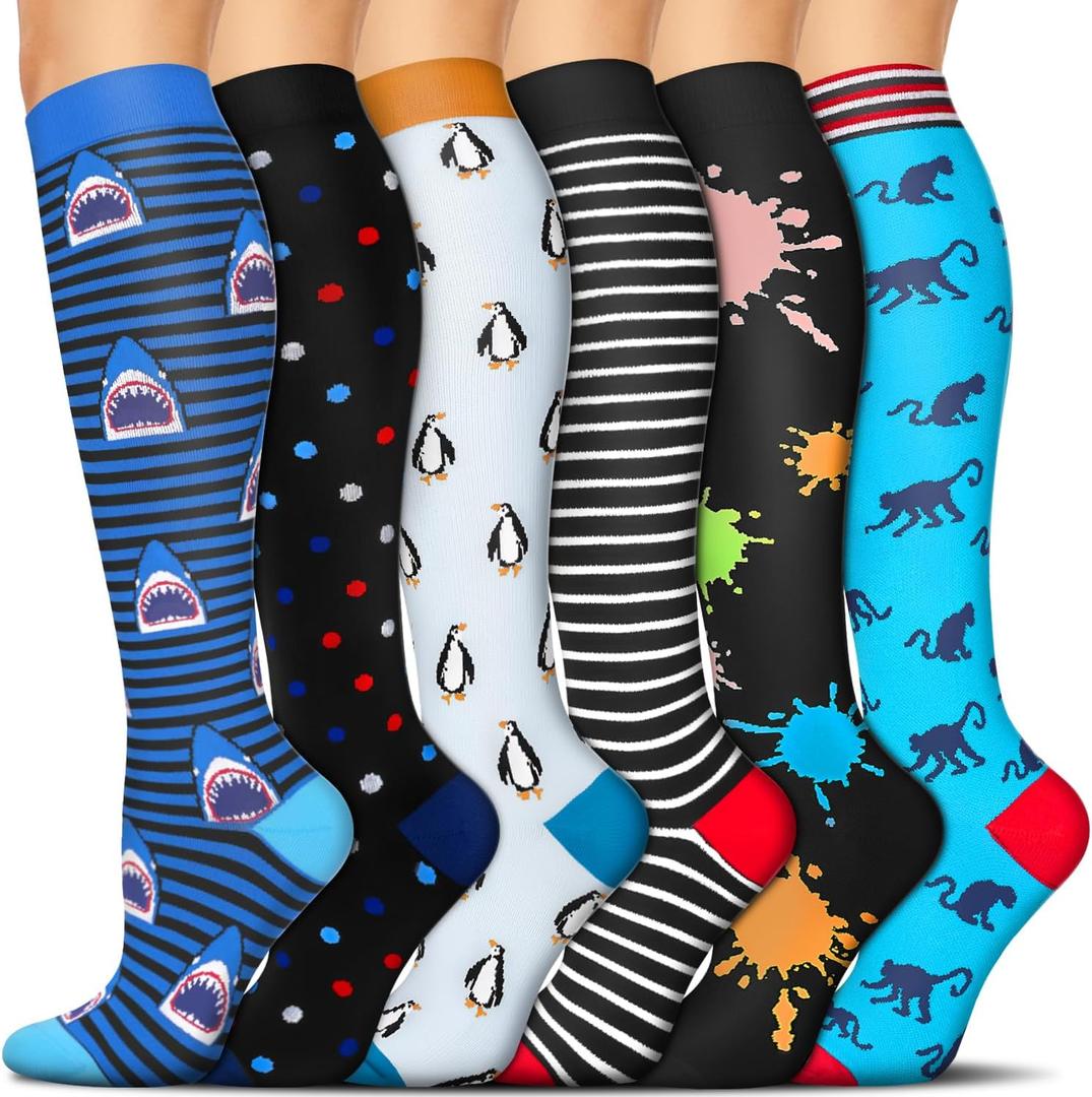 SunFeeling 6 Pairs Compression Socks for Women & Men Circulation - Best Support for Nurses, Running, Athletic, Sports