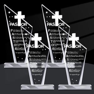 Kosiz 4 Pastor Appreciation Gifts Christian Decorations Acrylic Cross Plaques for Men Women Church Retirement Keepsake Religious Thank You Decor Gratitude Saying Sign (Stylish Pastor)