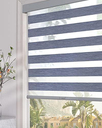 Persilux Cordless Zebra Blinds for Windows (24" W x 72" H, Dark Grey) with Upgraded Cassette Free-Stop Blackout Dual Layers Sheer Roller Shades Thermal Insulated Blinds for Office & Living Room