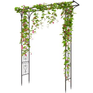 OUSHENG 87in Garden Arbor, Metal Arch Trellis for Climbing Plants Outdoor, Steel Archway for Wedding Ceremony Party Christmas Decoration Decor Pergola Backyard Lawn, Brown