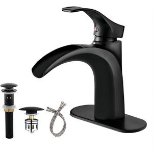 Matte Black Bathroom Sink Faucet Waterfall - Single Handle Vantiy Faucet 1 or 3 Holes 4 inch with Pop up Drain