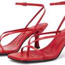 PiePieBuy Women's Lace Up Heeled Sandals Square Flip Flop High Heels Strappy Party Shoes (11, Red)