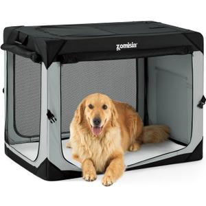 ZOMISIA 42 Inch Collapsible Dog Crate for Extra Large Dogs - XL Dog Travel Crate Portable with Breathable Mesh Windows, Soft Sided Dog Kennel Foldable for Indoor and Outdoor, Grey