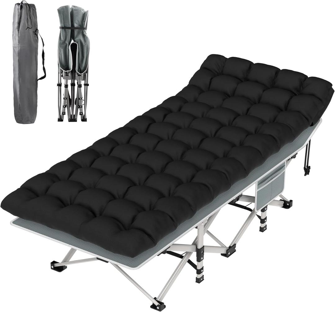 Suteck Camping Cot, Folding Camping Cot Bed for Adults Sleeping 1200D Double Layer Oxford Portable Folding Outdoor Cots for Camping W/Soft Pad Carry Bag for Home Office Nap Beach Travel (75"28"15")