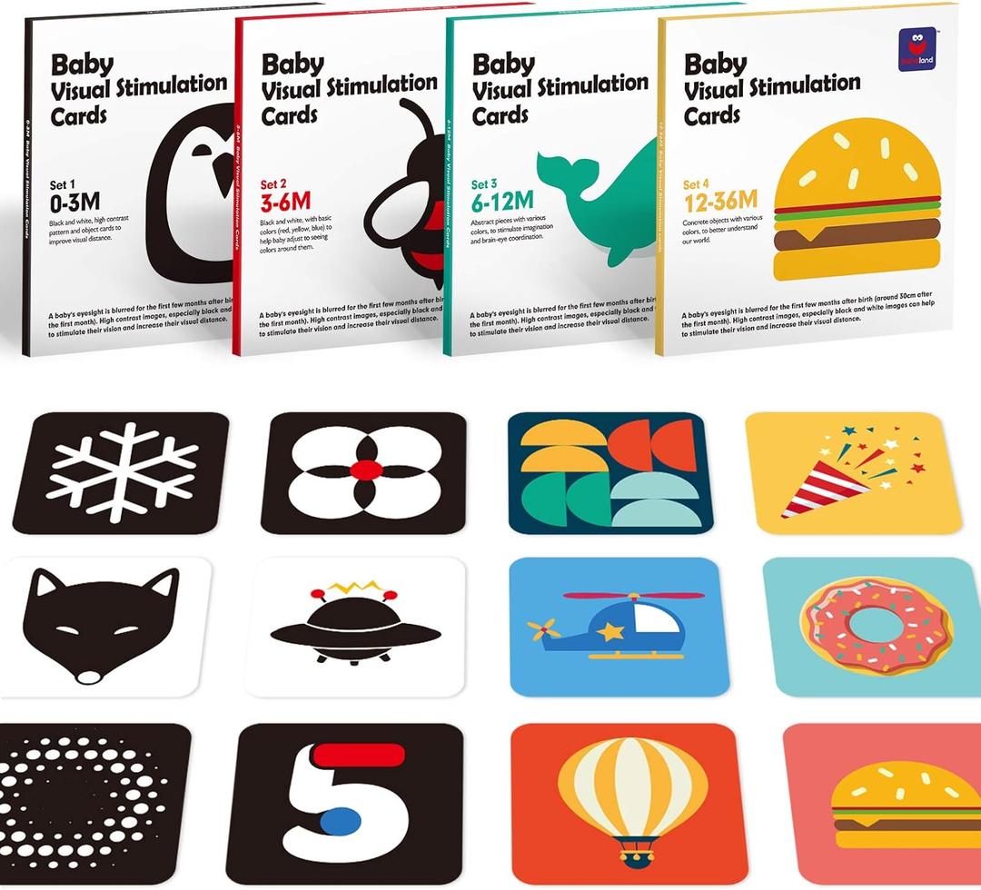 hahaland Flash Cards Baby Visual Stimulation Cards for 0-3-6-12-36 Months, 0-3 Months Infant Newborn Tummy Time Toys Gifts 6''6'' Large for Sensory Development Black White Card Set