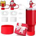 Mity rain 9PCS Christmas Accessories for Stanley Cup - Tumbler Accessories Including 4 Pcs Straw Cover Cap, 4 Pcs Spill Proof Stopper,1 Pc Silicone Boot for Stanley Cup 30/40OZ (Red)